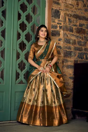 Green Jacquard Silk Lehenga Choli Set with Zari Work