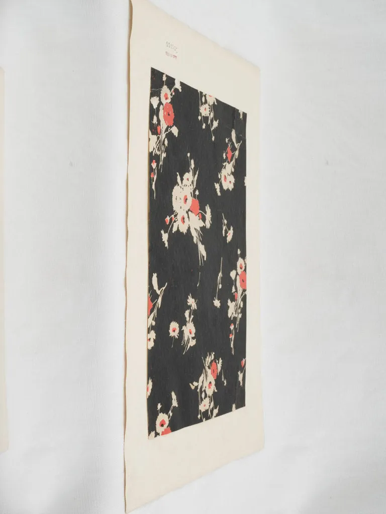 Handpainted Fabric Design by Arthur Litt - black white & red carnations