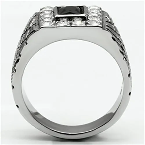 High polished (no plating) Stainless Steel Ring with Synthetic Synthetic Glass in Jet for Women Style TK700