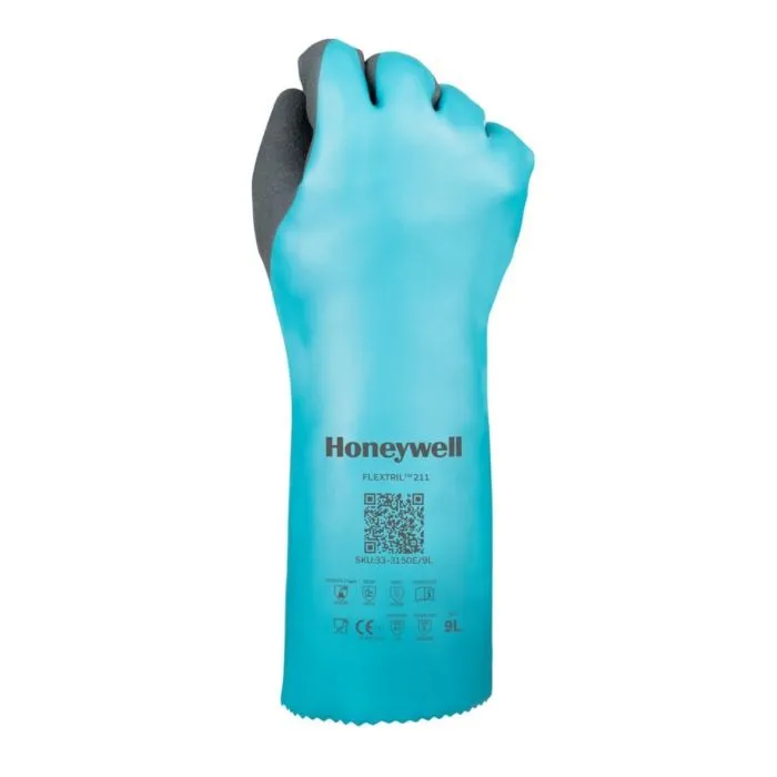 Honeywell Flextril 211 33-3150E/8M Microfoam Nitrile Cut Resistant Chemical Gloves, Angel Blue, Size 8 - Medium, Pack of 12