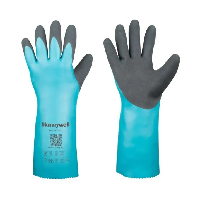 Honeywell Flextril 211 33-3150E/8M Microfoam Nitrile Cut Resistant Chemical Gloves, Angel Blue, Size 8 - Medium, Pack of 12