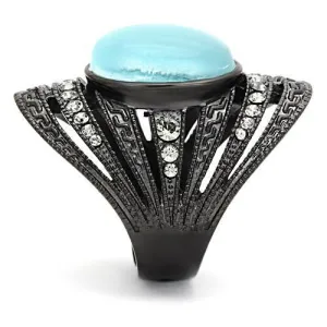 IP Black(Ion Plating) Stainless Steel Ring with Synthetic Cat Eye in Sea Blue for Women Style TK1006