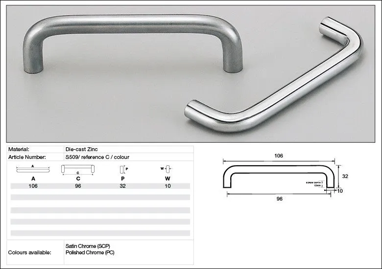 KETHY S509 CABINET HANDLE 10MM X 96MM