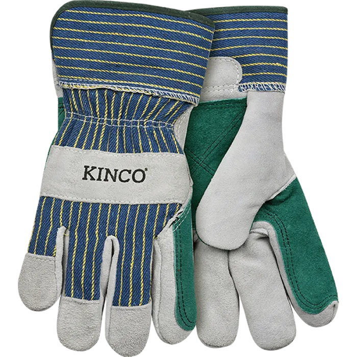 Kinco Suede Cowhide With Double-Palm & Safety Cuff Large, Gray