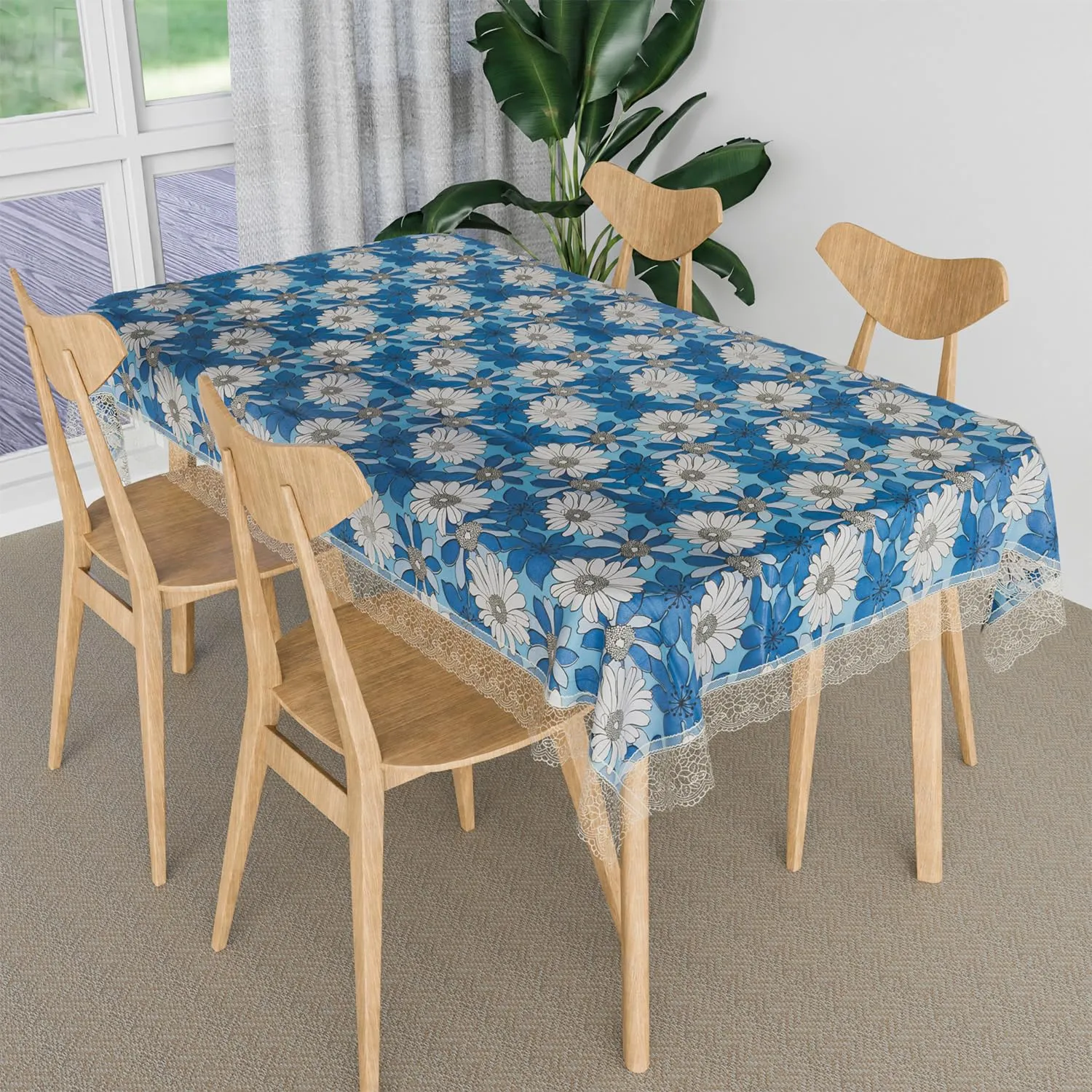 Kuber Industries Dining Table Cover | Kitchen Dining Tablecloth | 4 Seater Center Table Cover | Dining Table Cover for Hall Décor | Sunflower Kitchen Tablecloth | 45x70 | Blue