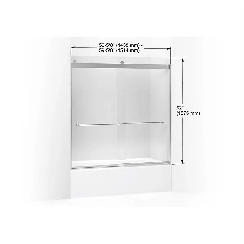 Levity 62" Clear Glass Sliding Bath Door in Matte Nickel