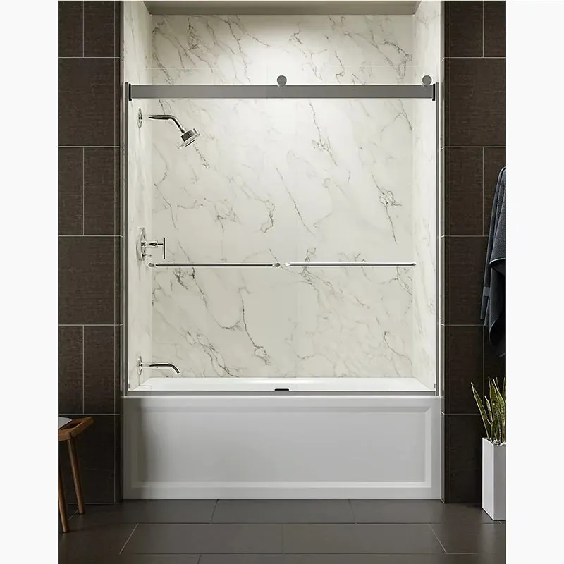 Levity 62" Clear Glass Sliding Bath Door in Matte Nickel