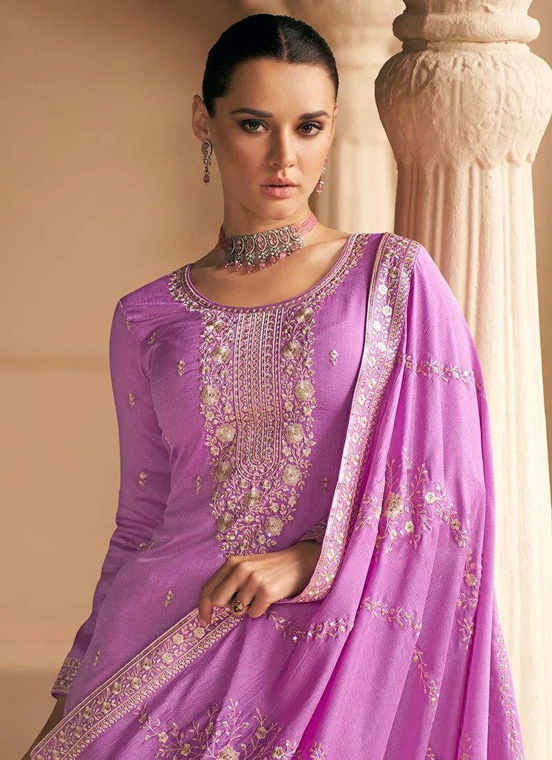 Light Purple Sequence Embroidery Salwar Suit