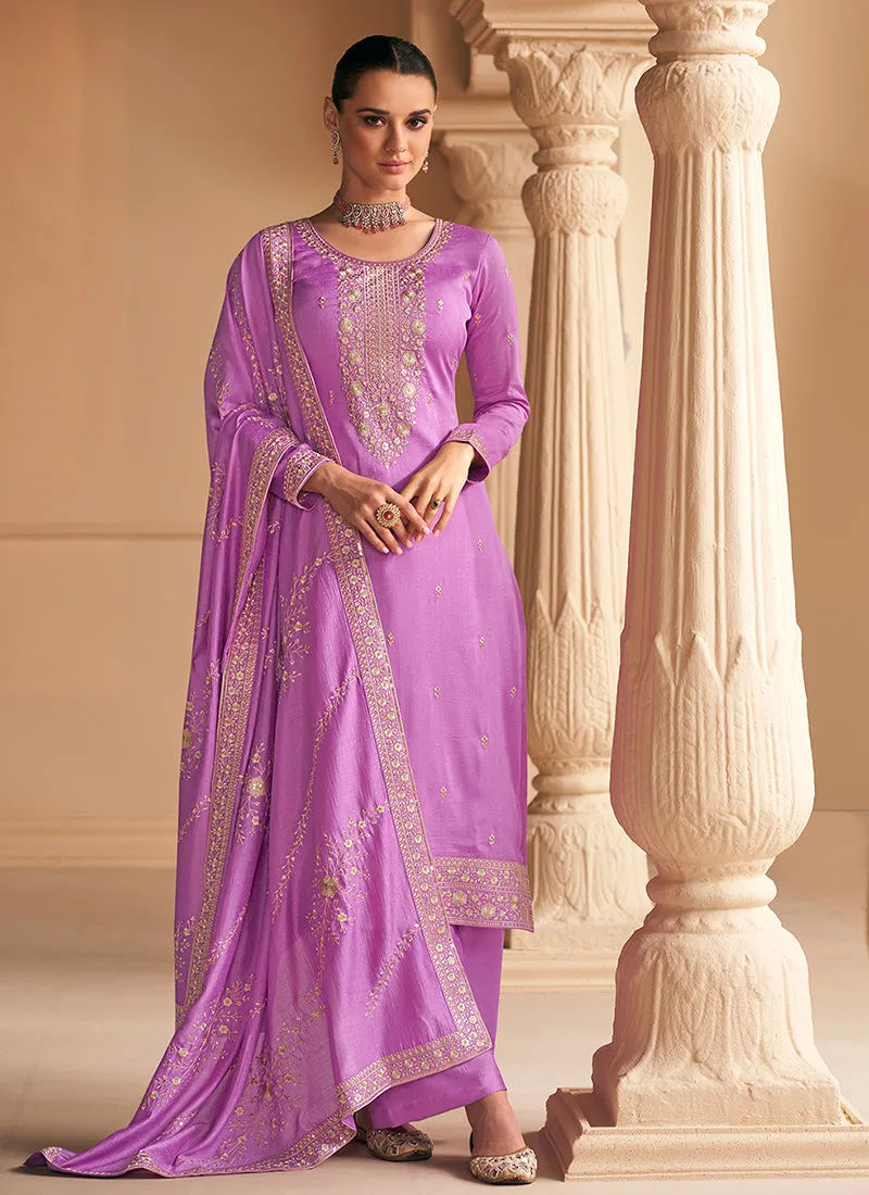 Light Purple Sequence Embroidery Salwar Suit