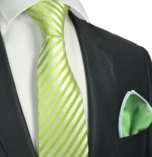 Lime Green Striped Men's Tie and Pocket Square