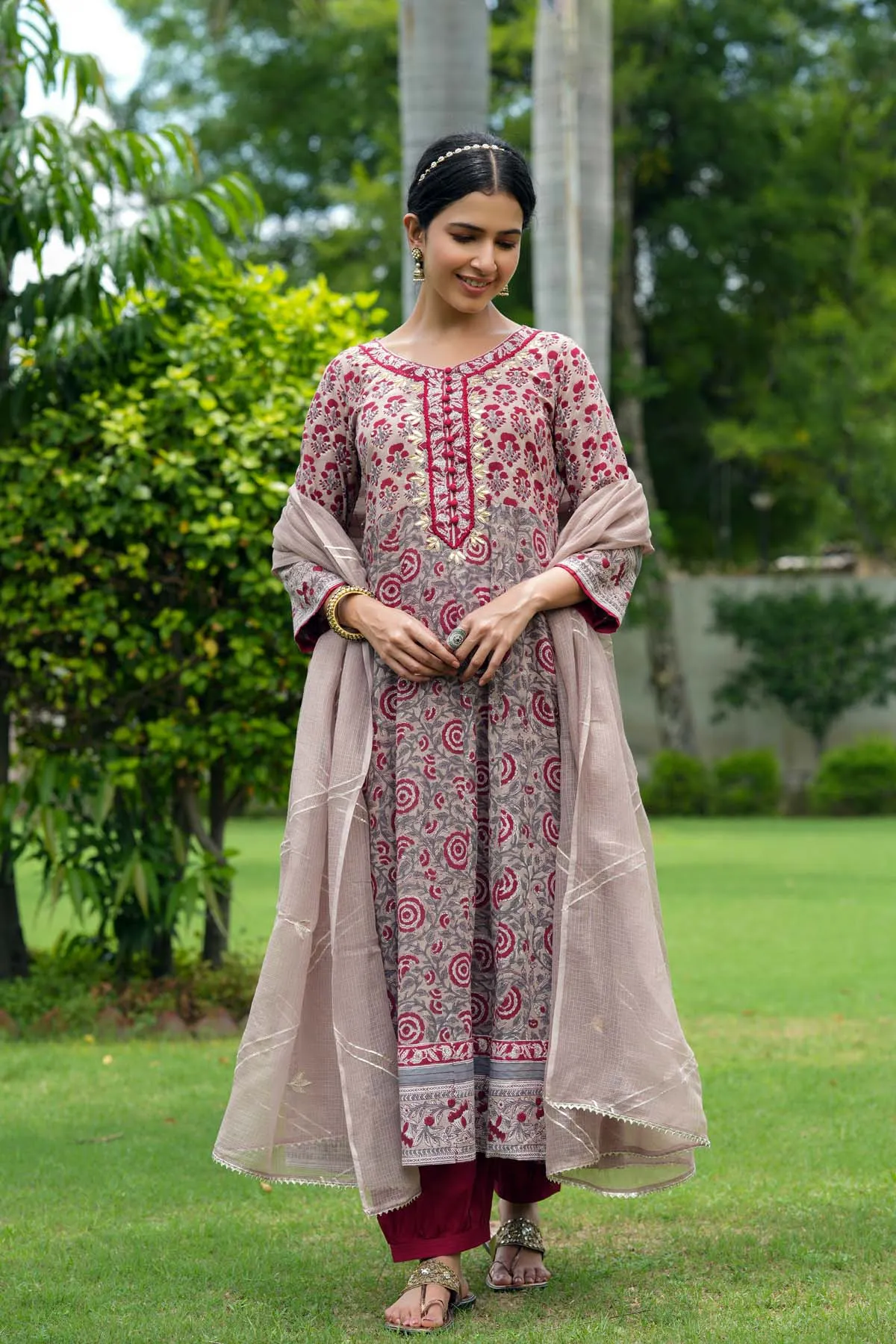 Long Length Kalidaar Kurta In Beige Color