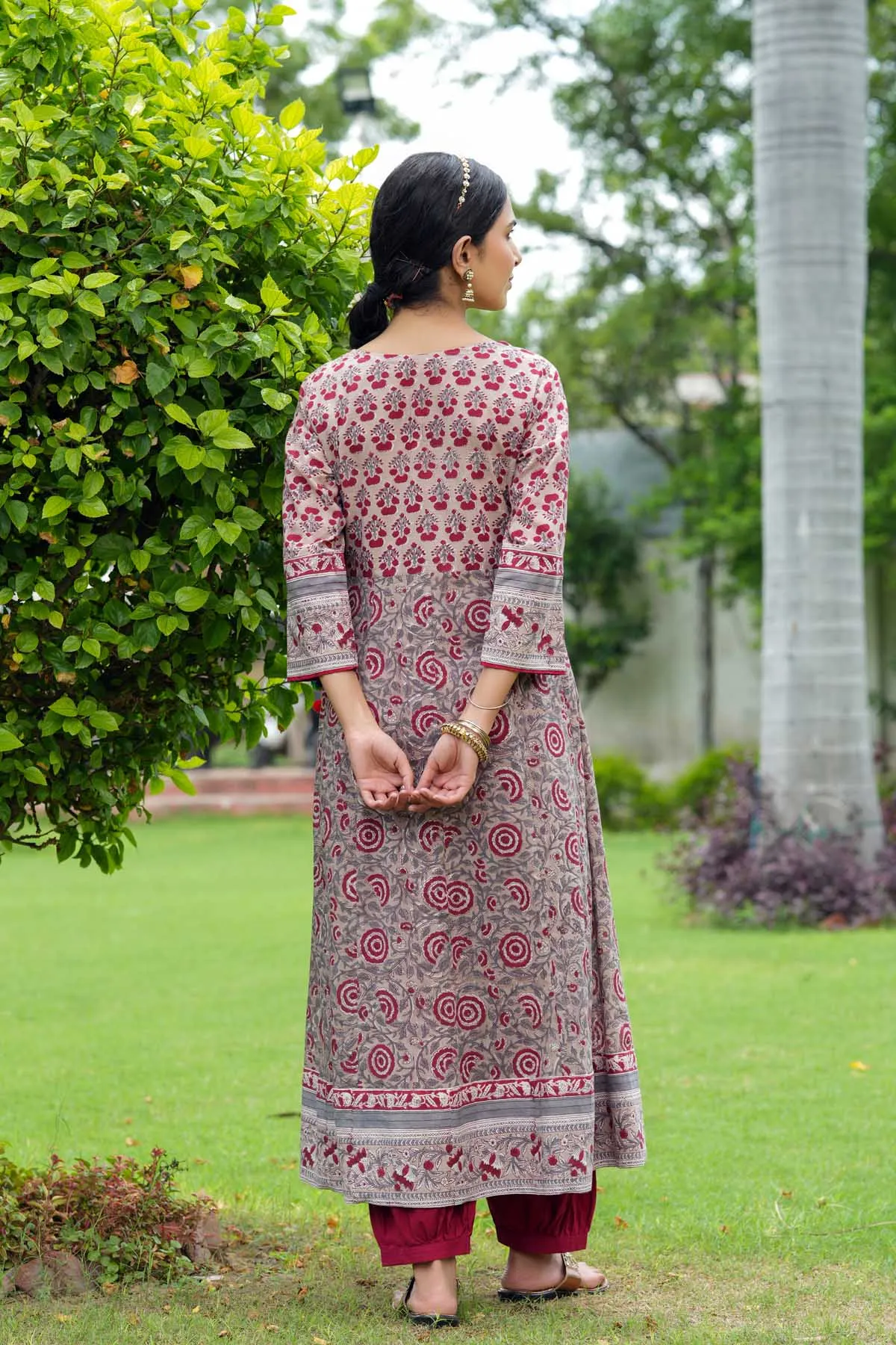 Long Length Kalidaar Kurta In Beige Color