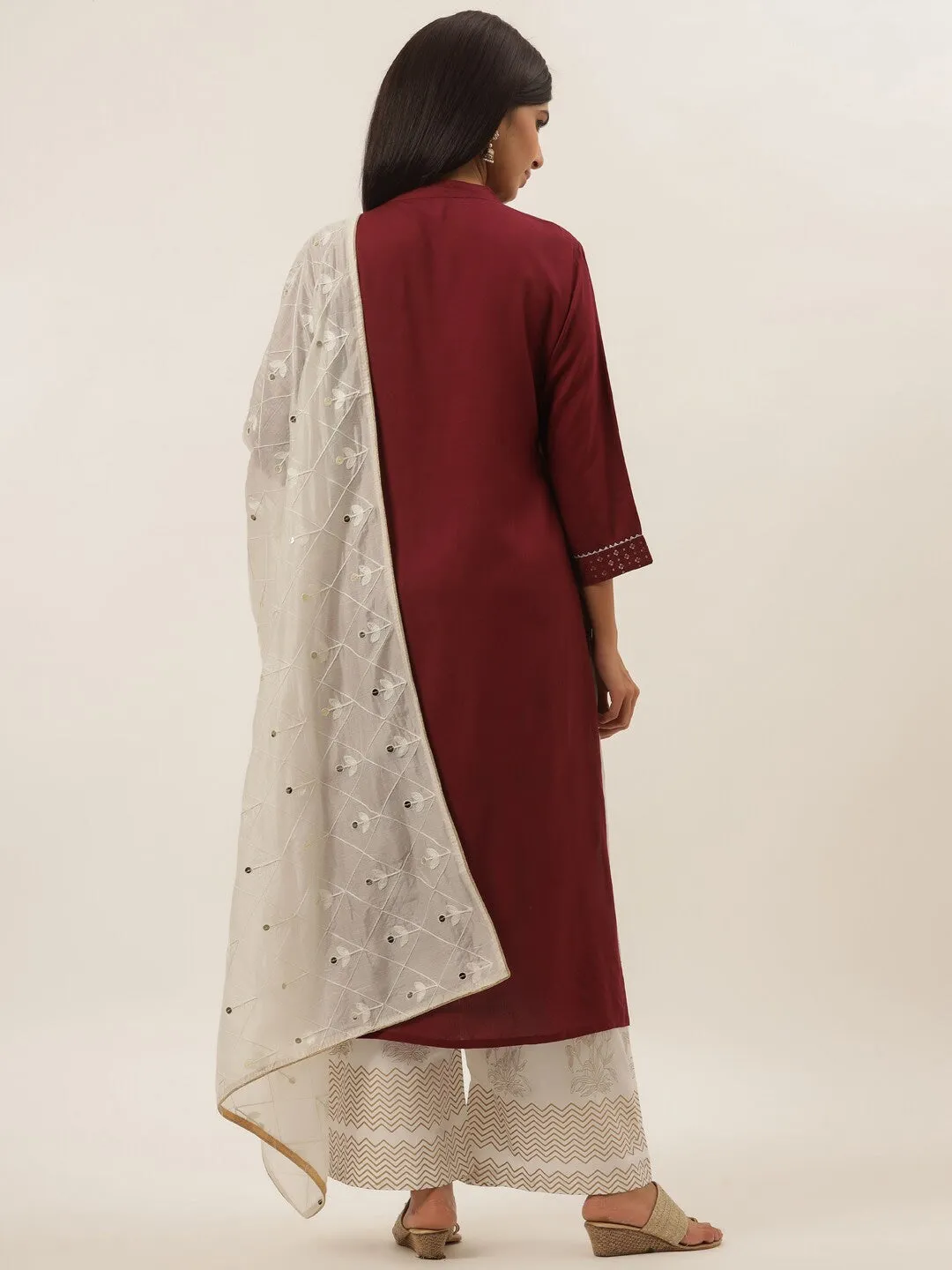 Maroon Ethnic Motifs Dupatta Set