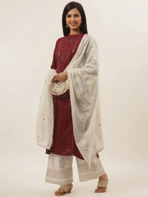 Maroon Ethnic Motifs Dupatta Set