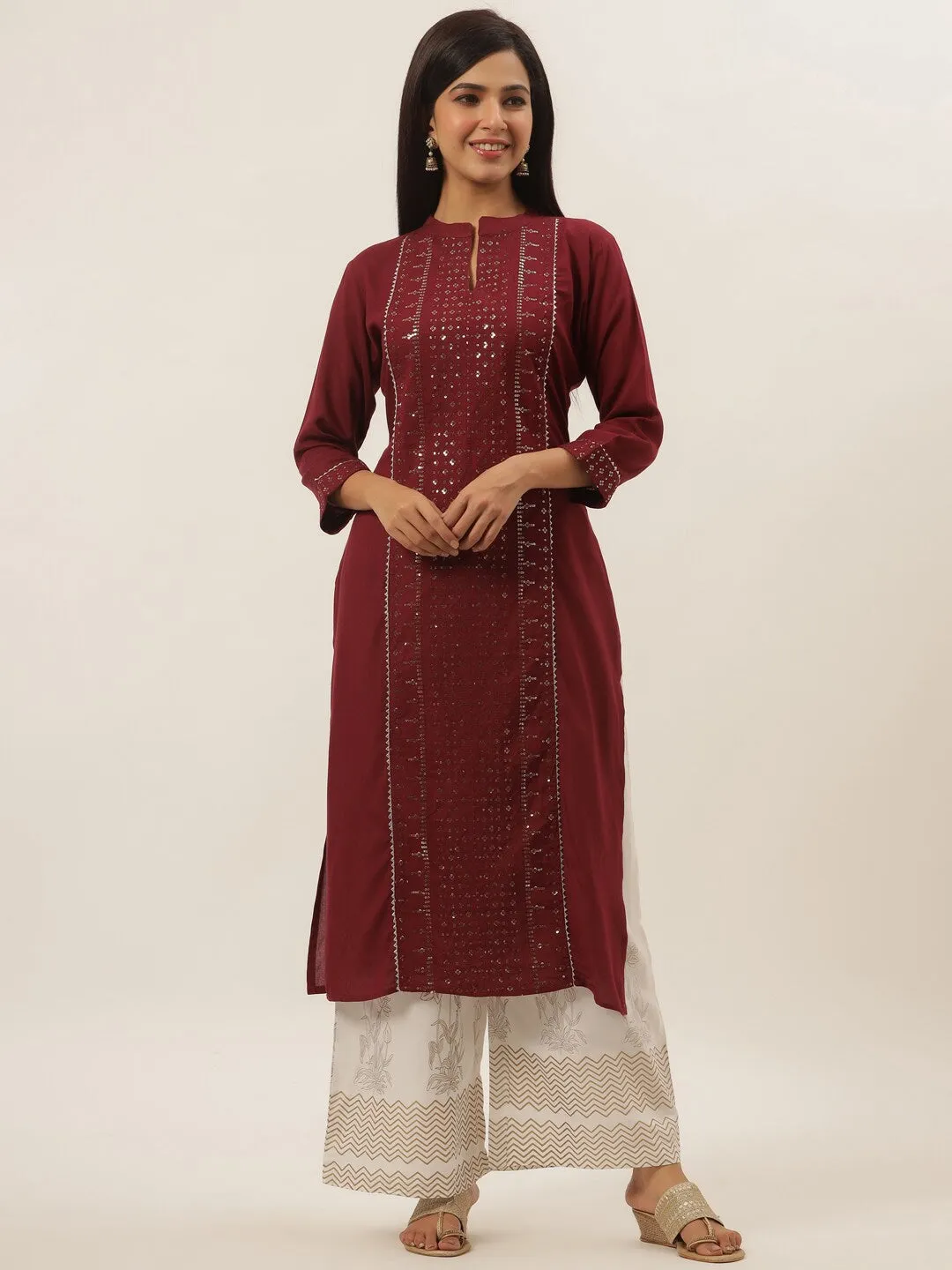 Maroon Ethnic Motifs Dupatta Set