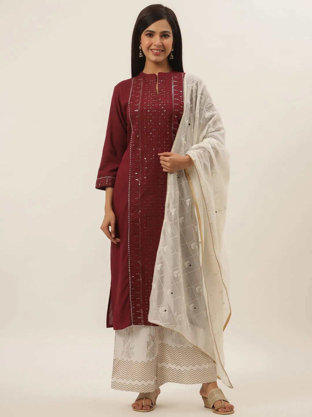 Maroon Ethnic Motifs Dupatta Set