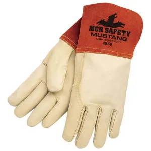 MCR Safety Mustang 4950XL Premium Top Grain Cowskin Leather, Wing Thumb Welding Work Gloves, Beige, X-Large, 1 Dozen