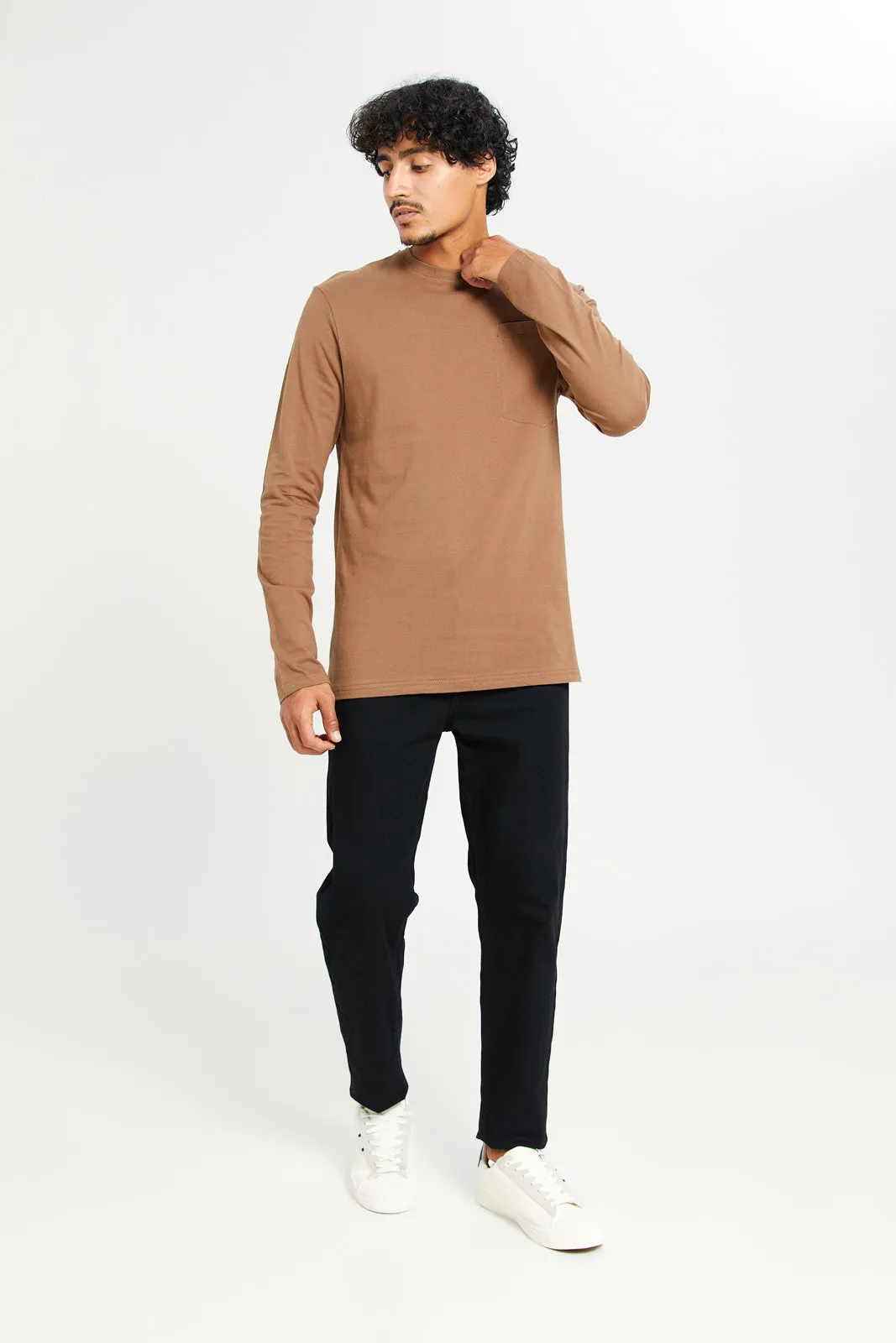 Men Brown Long Sleeve T-Shirt