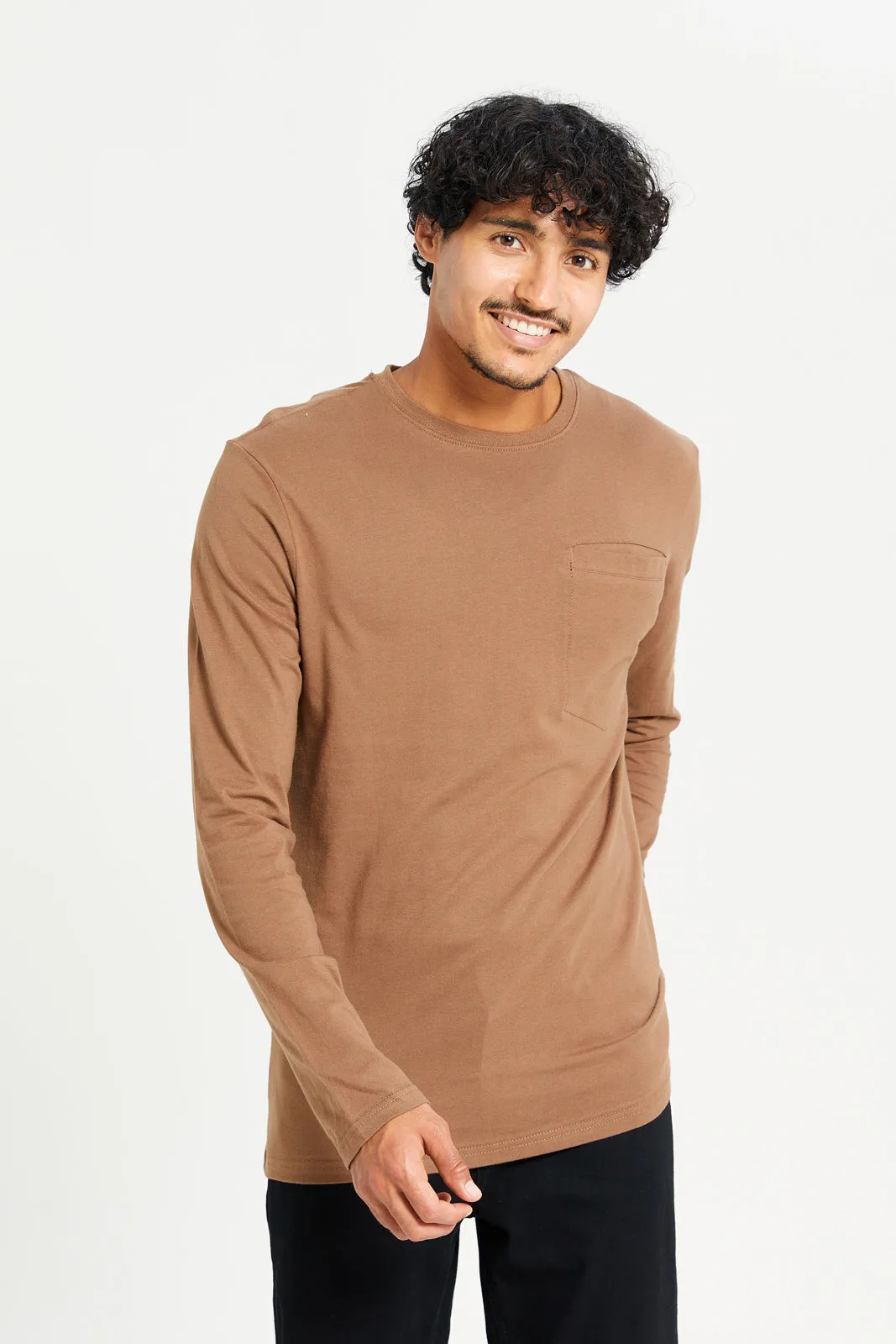 Men Brown Long Sleeve T-Shirt