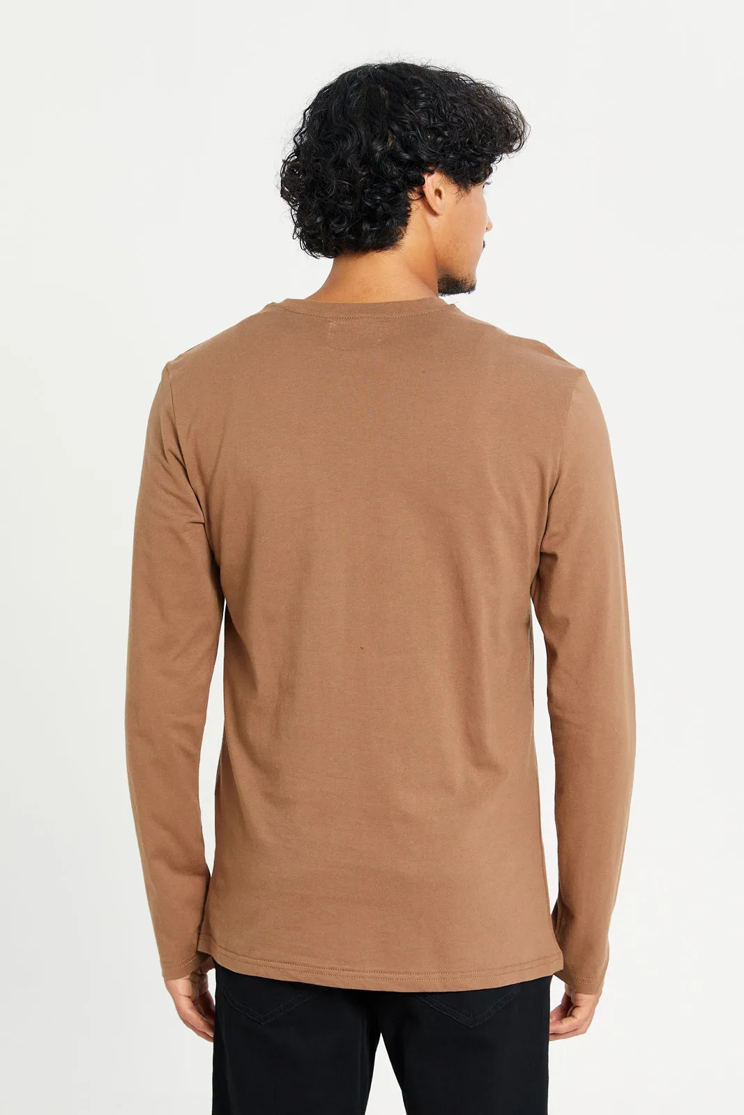 Men Brown Long Sleeve T-Shirt