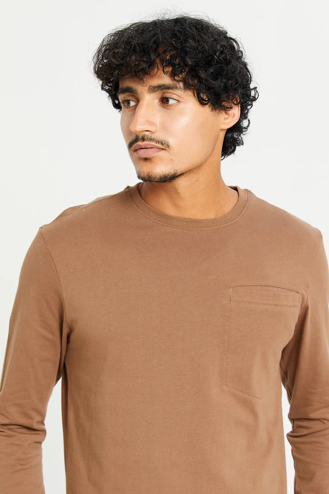 Men Brown Long Sleeve T-Shirt