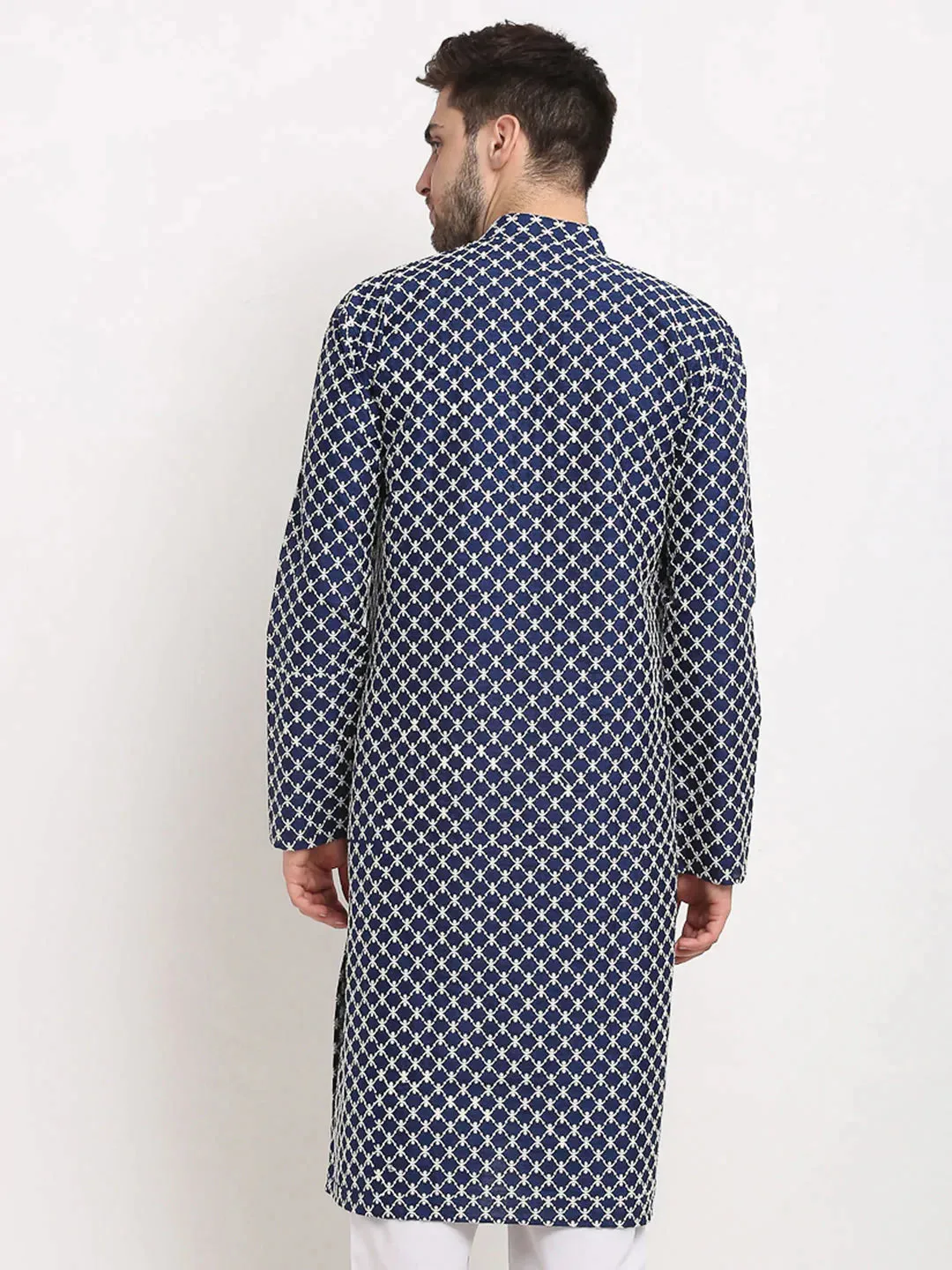 Men Navy Blue Chikankari Kurta Only