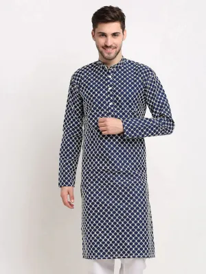 Men Navy Blue Chikankari Kurta Only