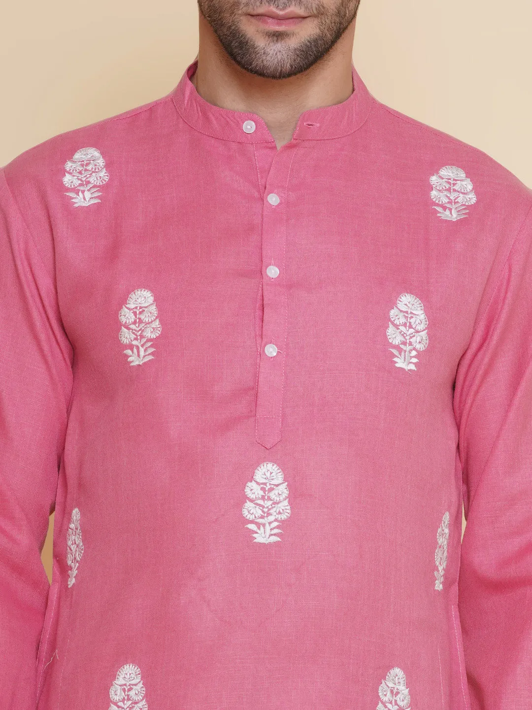 Men Pink Embroidered ethnic motifs Festive Kurta Pyjamas