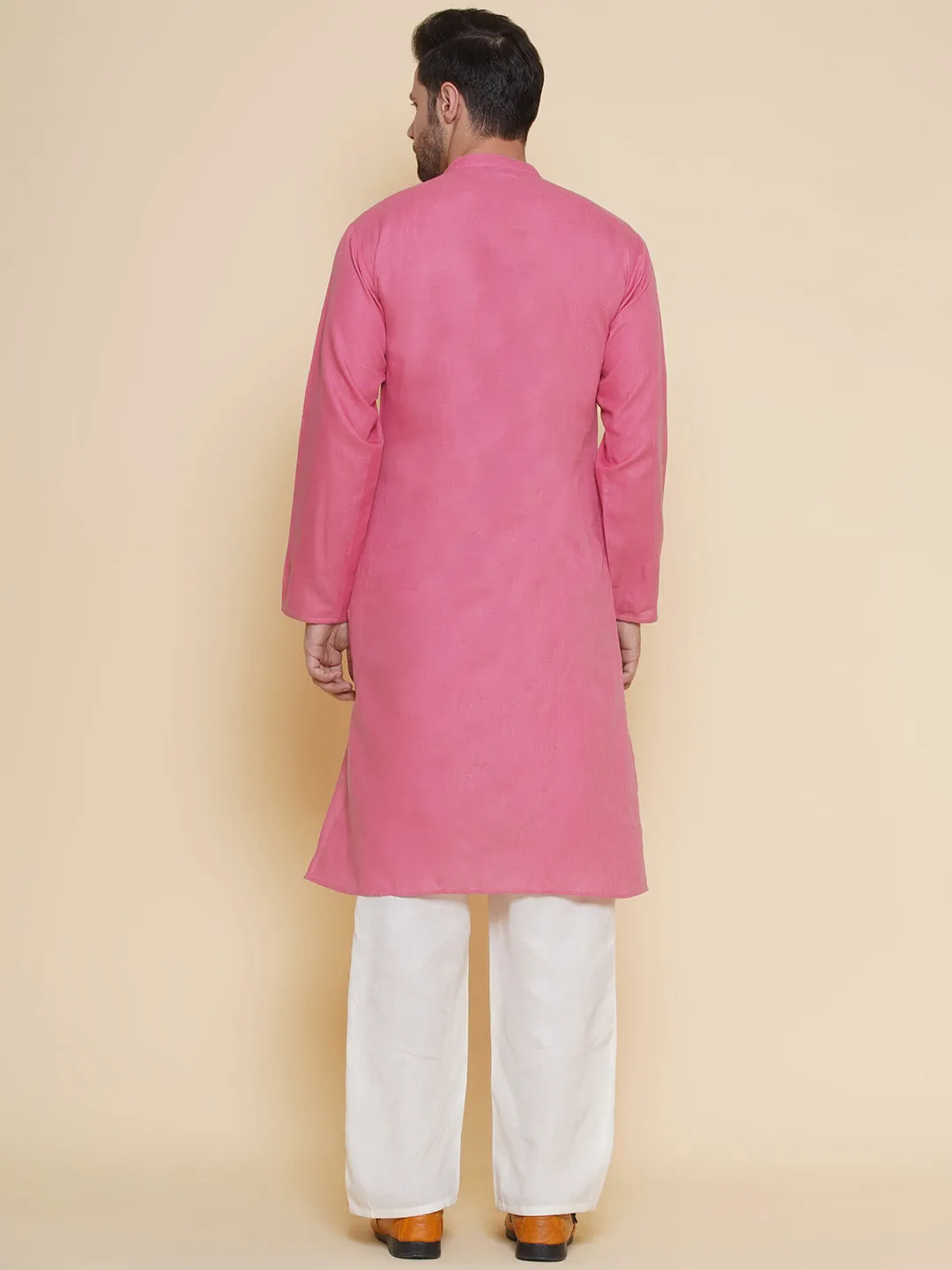 Men Pink Embroidered ethnic motifs Festive Kurta Pyjamas