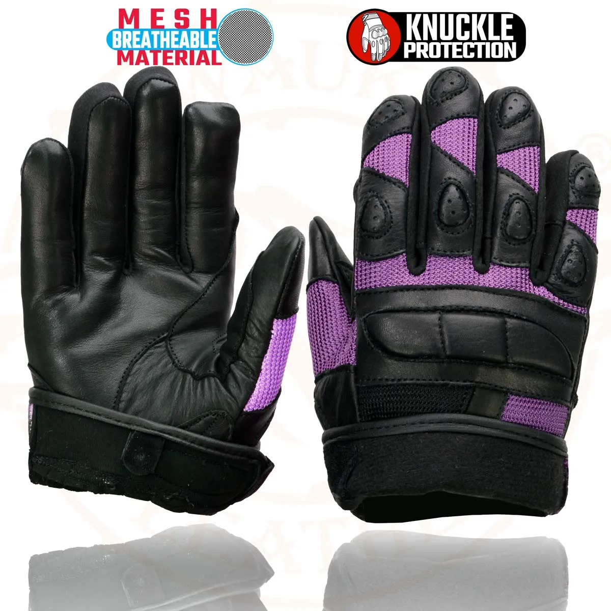 Milwaukee Leather SH802 Women's Black and Purple Leather with Mesh Combo Racing Gloves