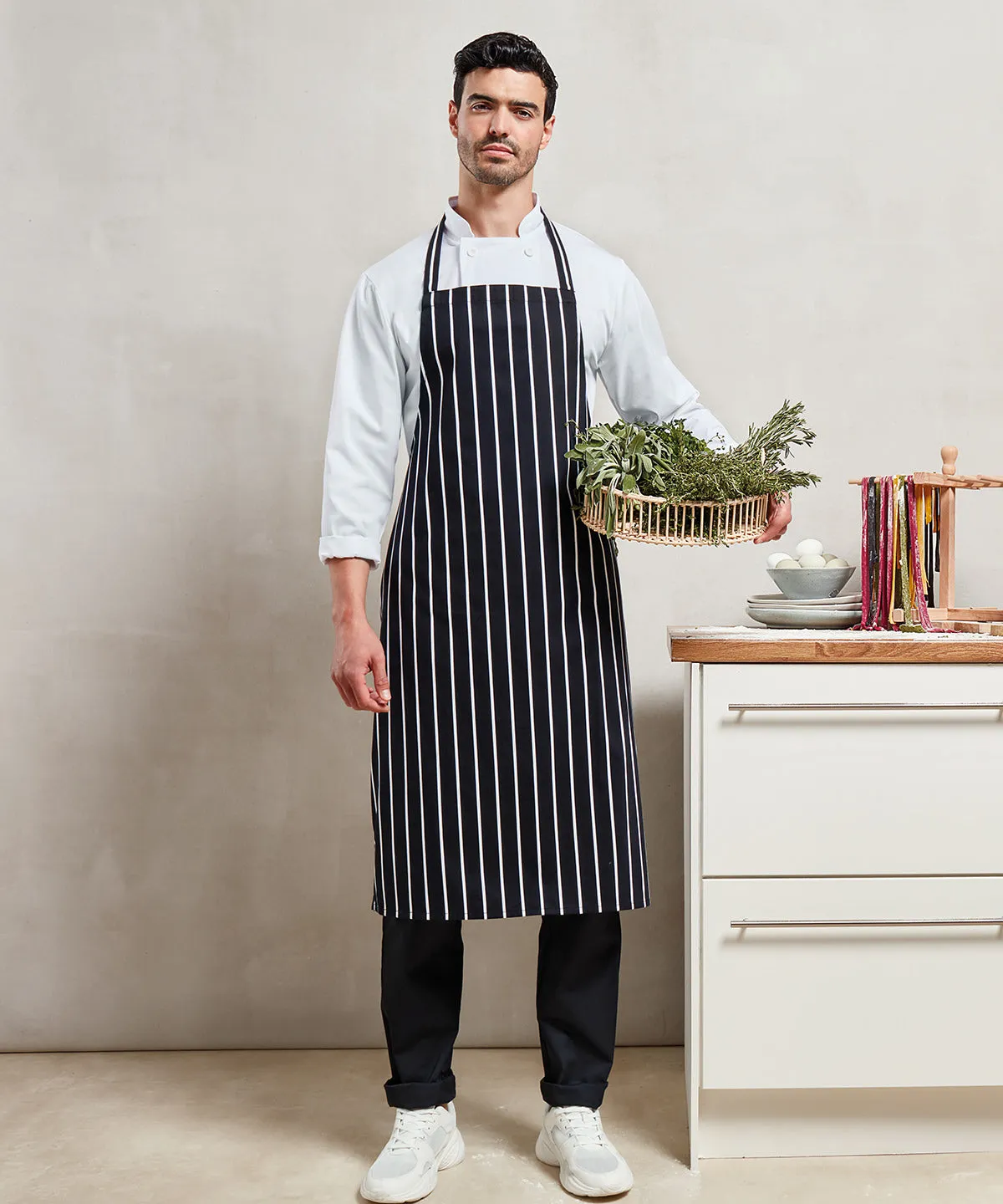 Navy/White - Striped bib apron