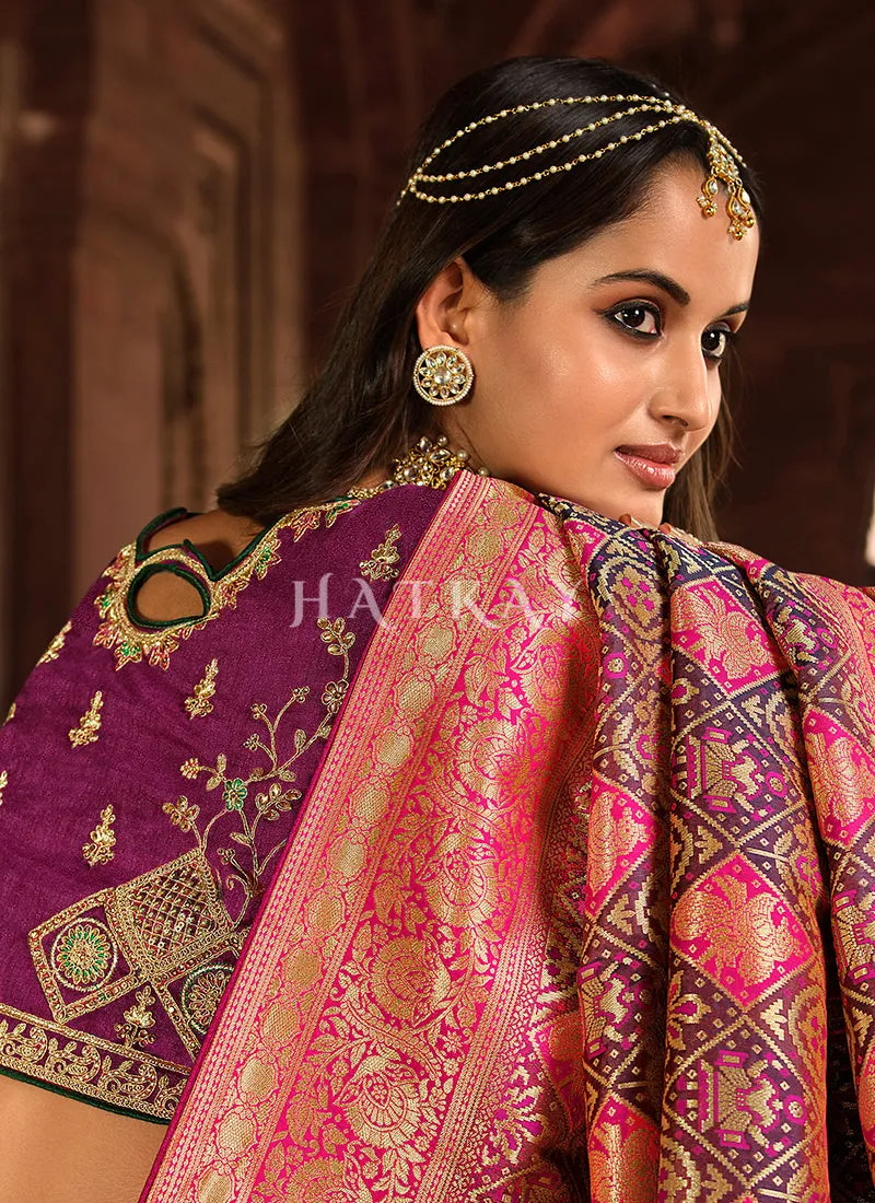 Orange And Purple Patola Silk Saree