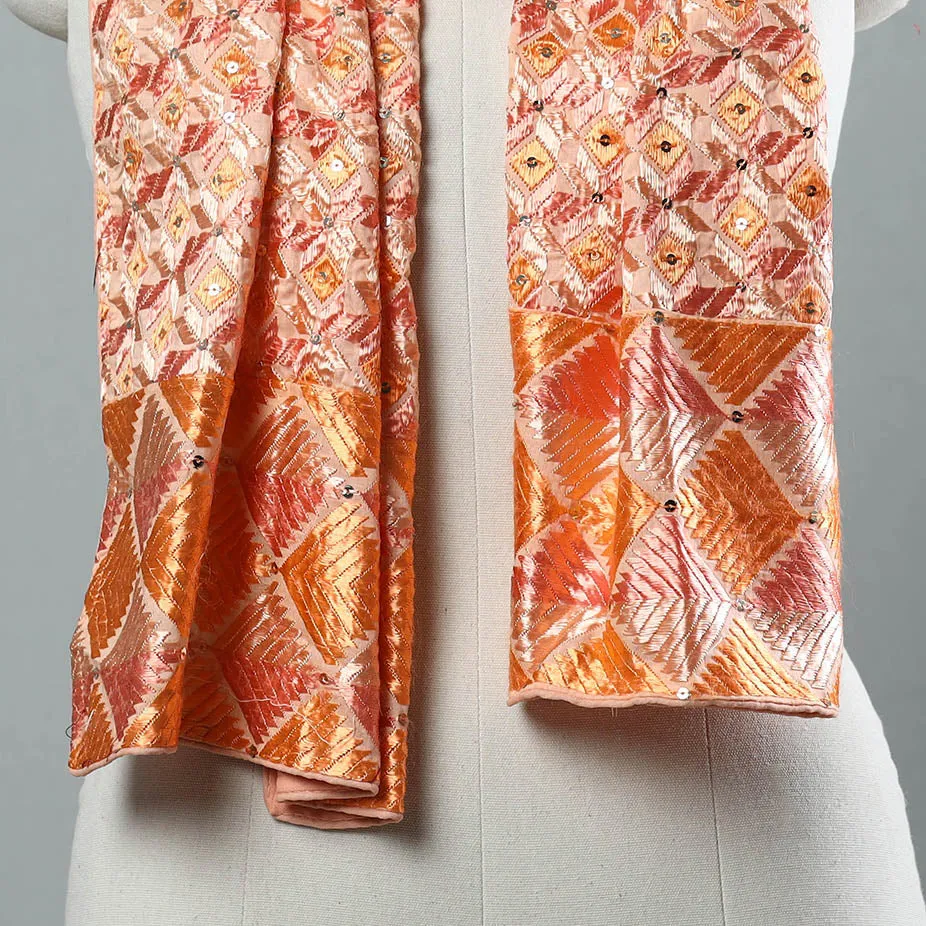 Peach - Phulkari Silk Cotton Embroidered Stole 21