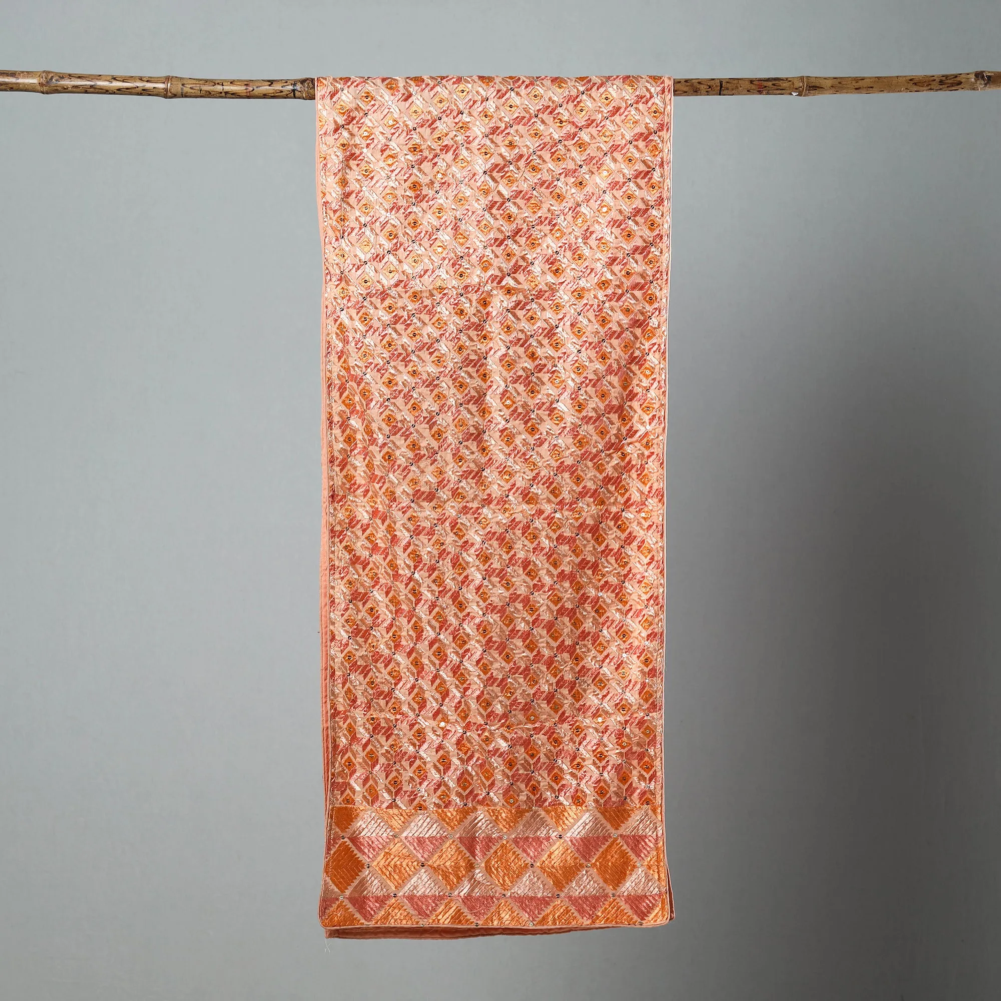 Peach - Phulkari Silk Cotton Embroidered Stole 21