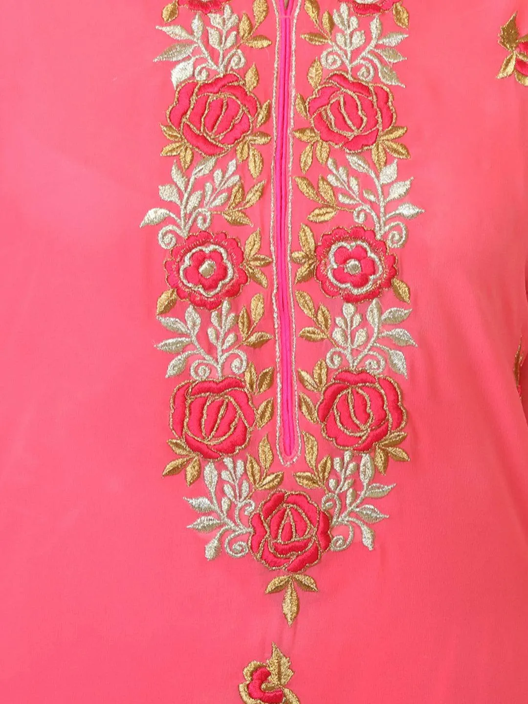 Pink Georgette Party Wear Kurta With Zari Work