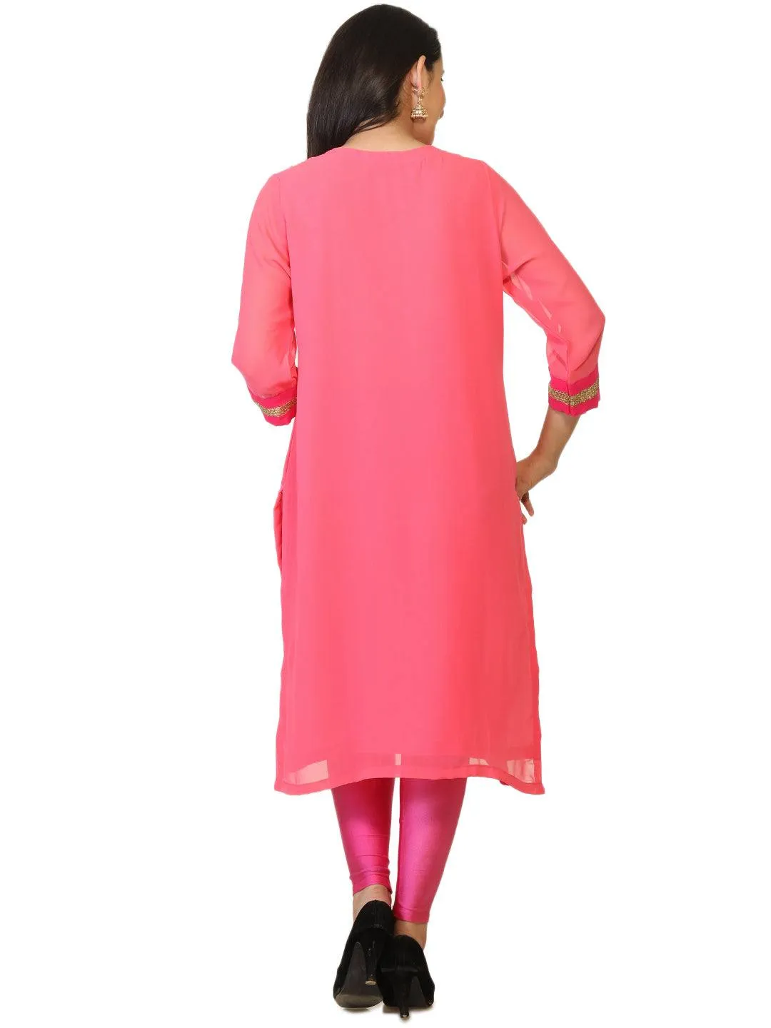 Pink Georgette Party Wear Kurta With Zari Work