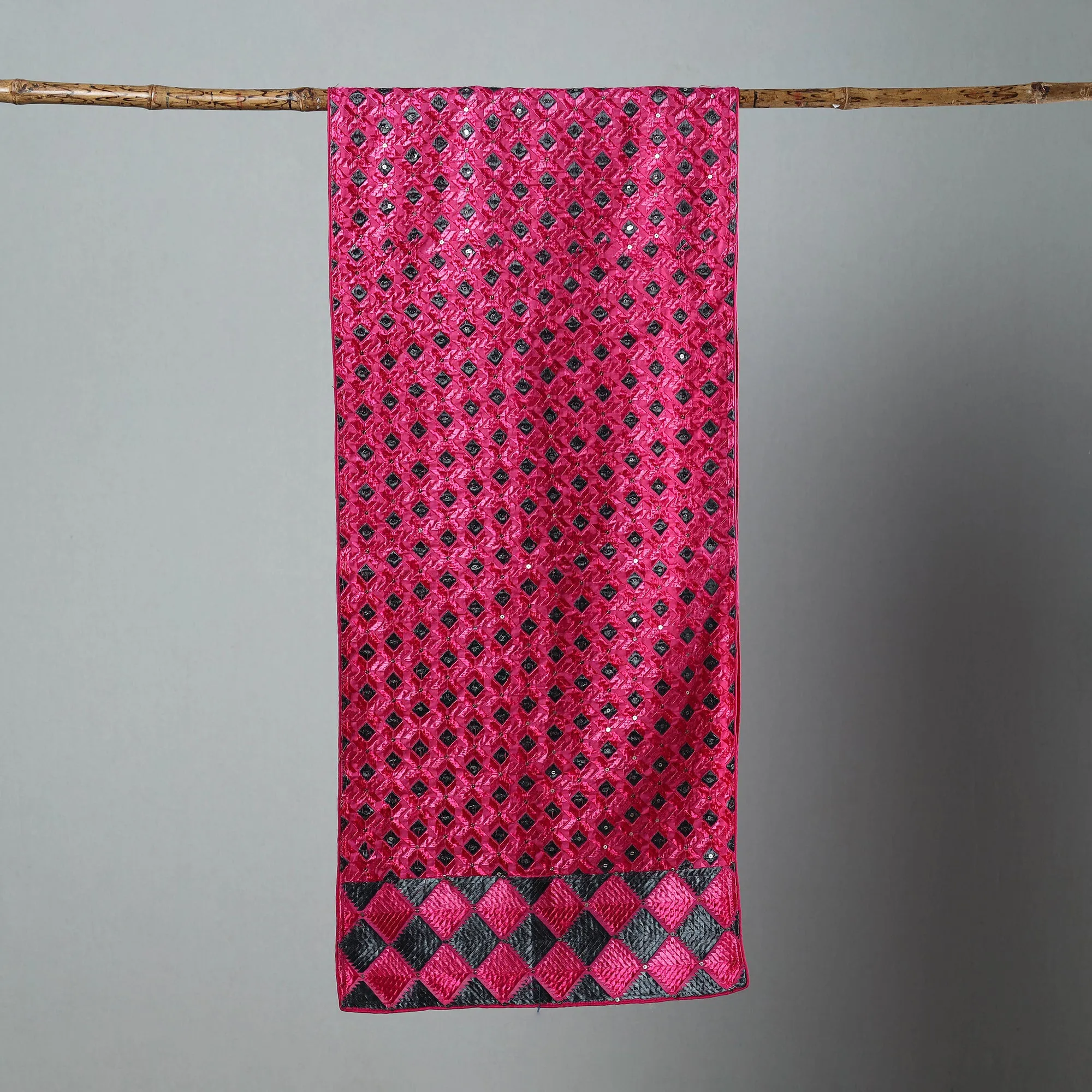 Pink - Phulkari Silk Cotton Embroidered Stole 14