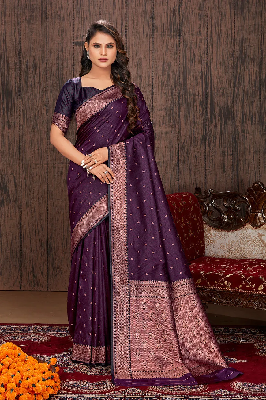 Purple Color Satin Silk Contemporary Saree