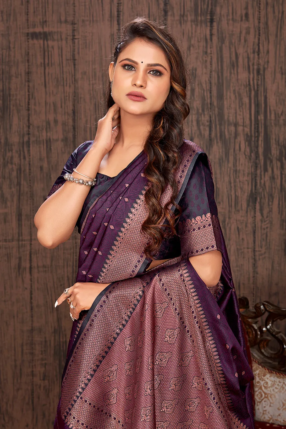 Purple Color Satin Silk Contemporary Saree