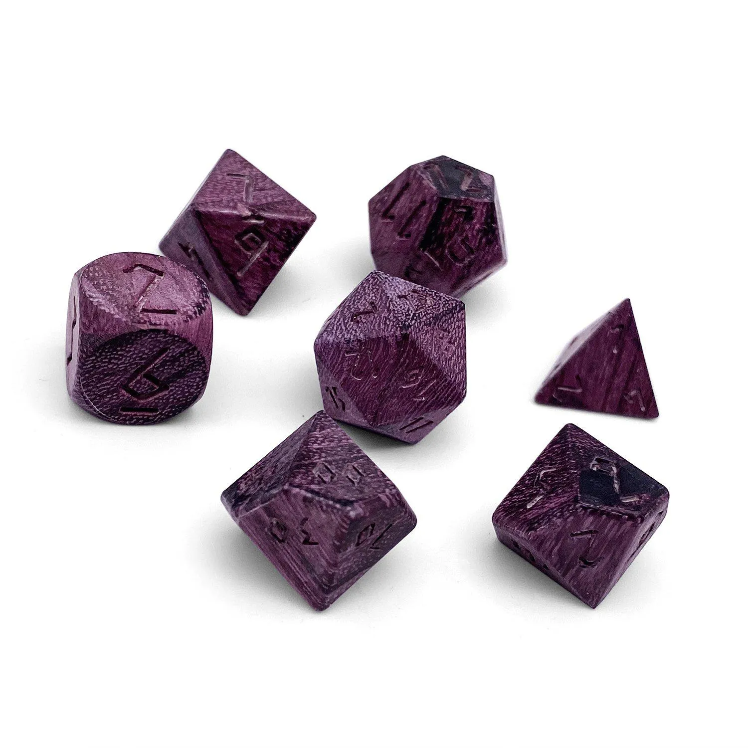 Purple Heart - 7 Piece RPG Wooden Dice Set