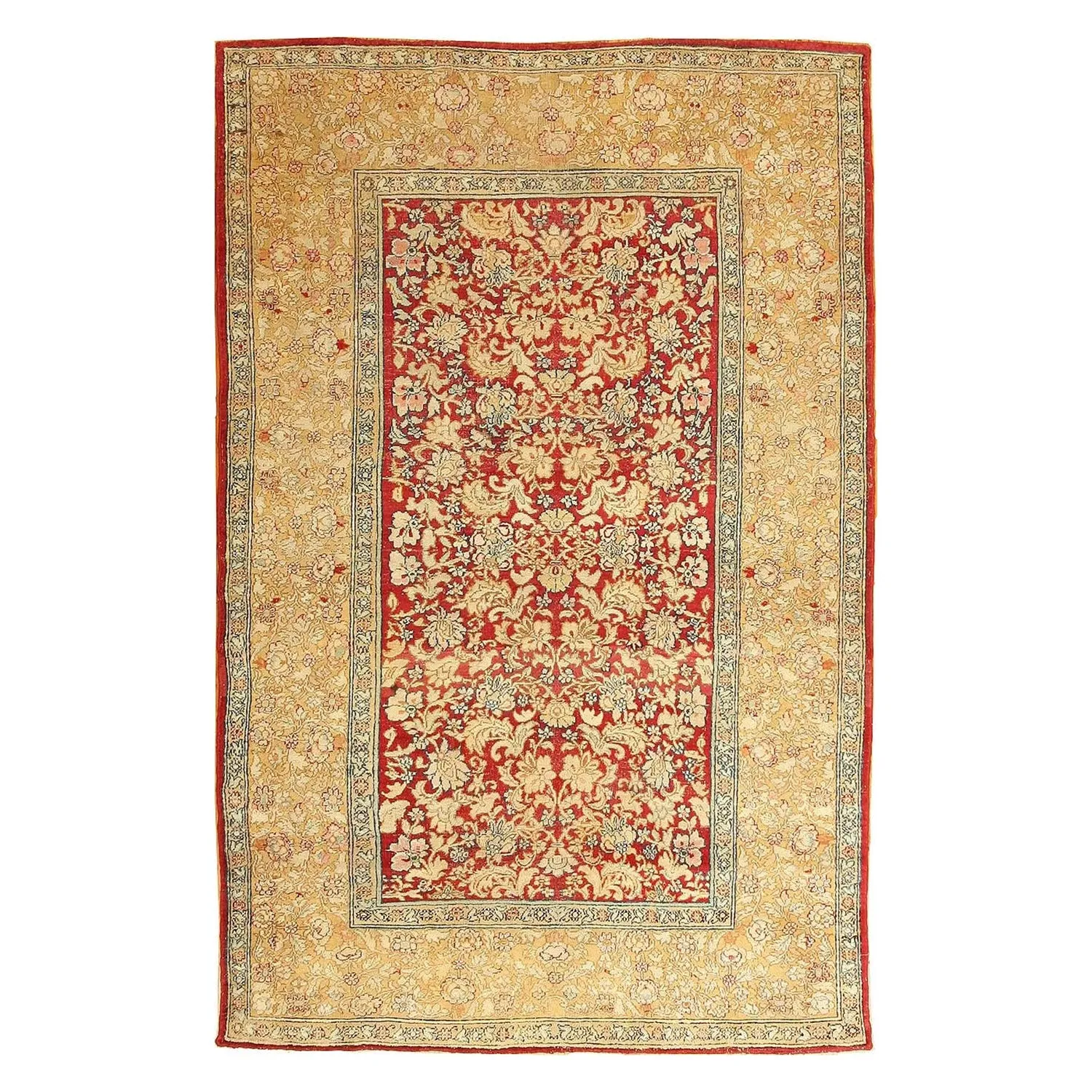 Red & Yellow Antique Indian Agra Rug - 5' x 7'7"