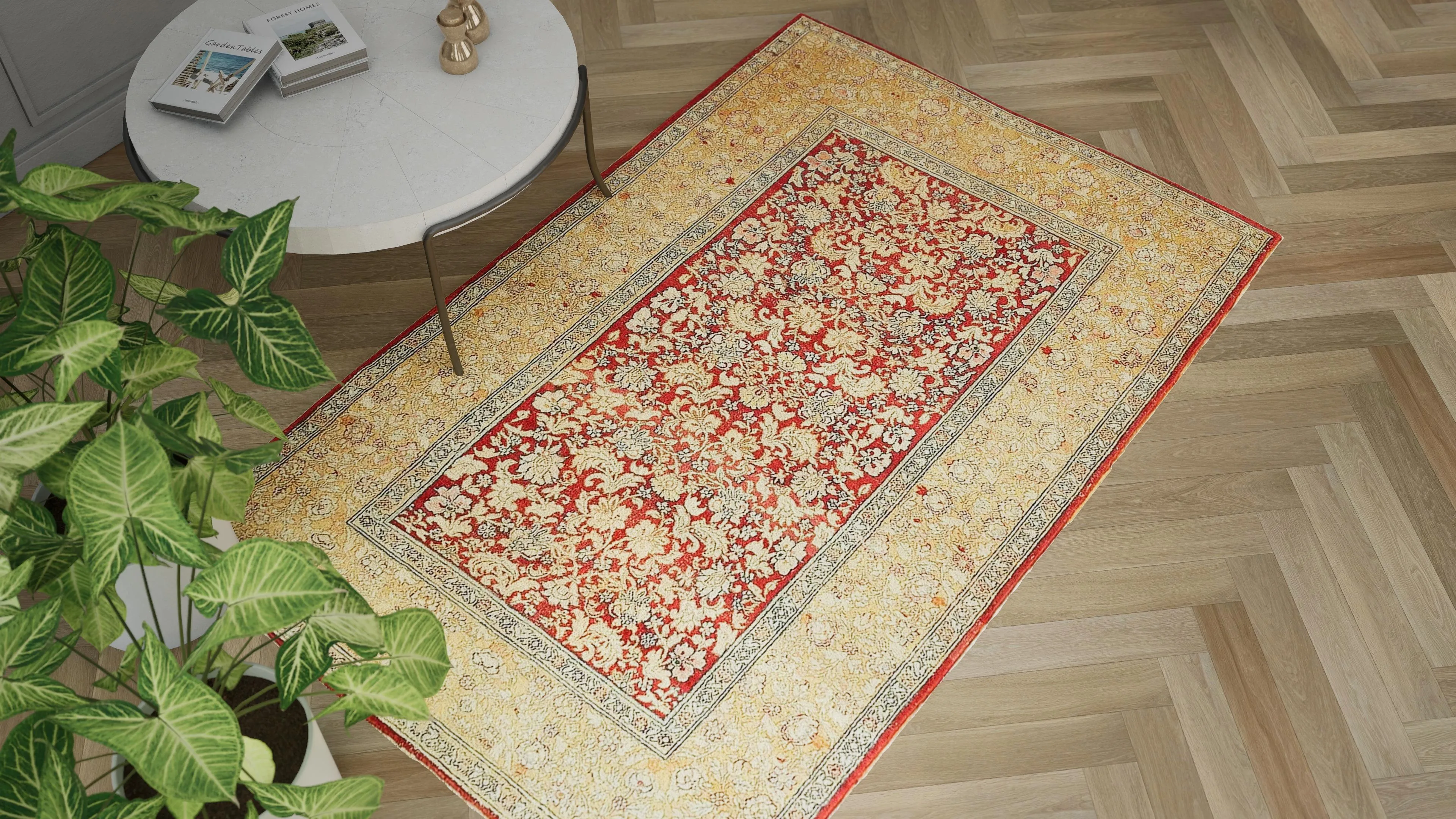 Red & Yellow Antique Indian Agra Rug - 5' x 7'7"