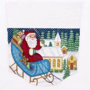 Santa in Sleigh Stocking Cuff Canvas