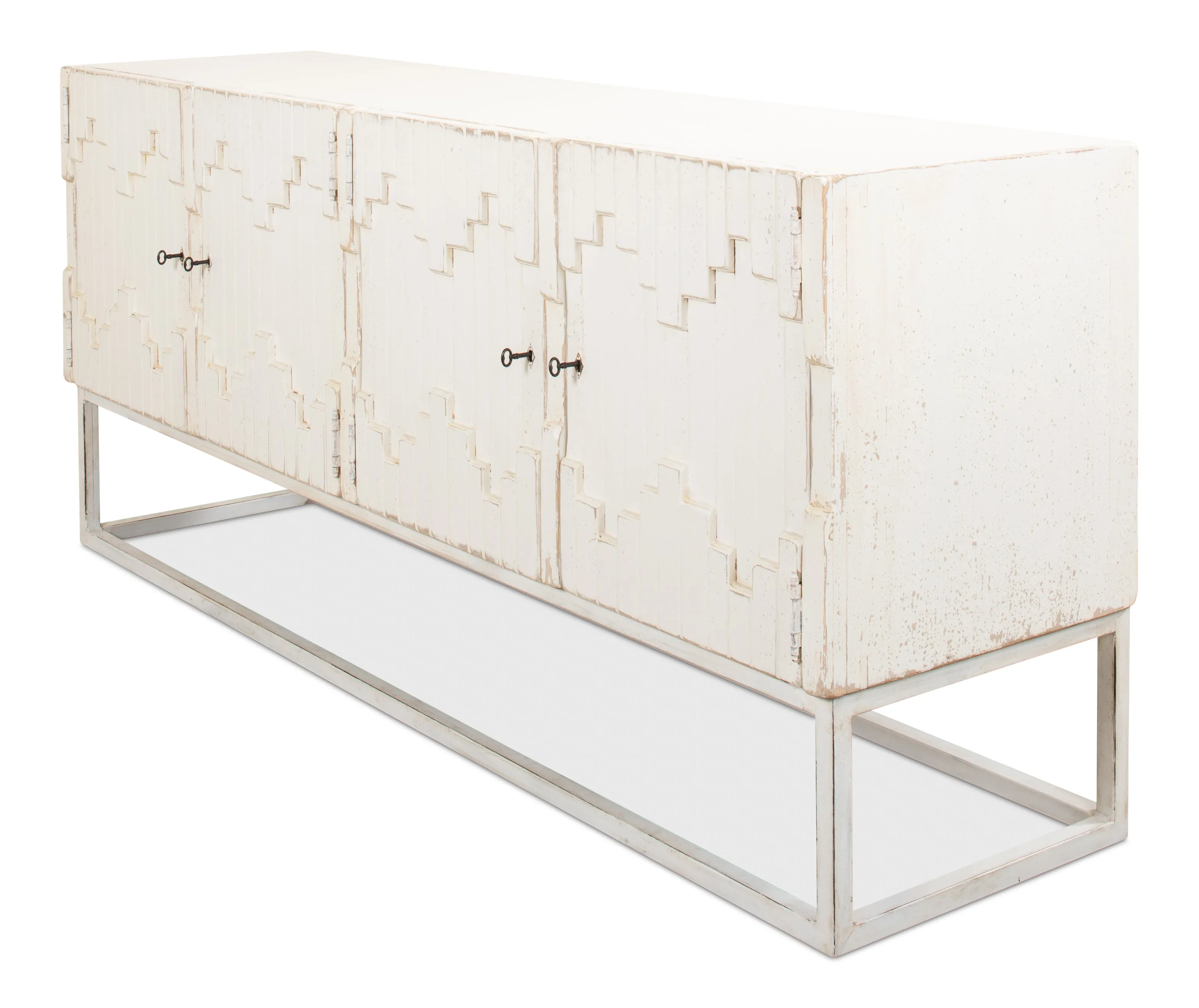 Sarreid - Aztec Sideboard On Stand  Whitewash - White - Eclectic