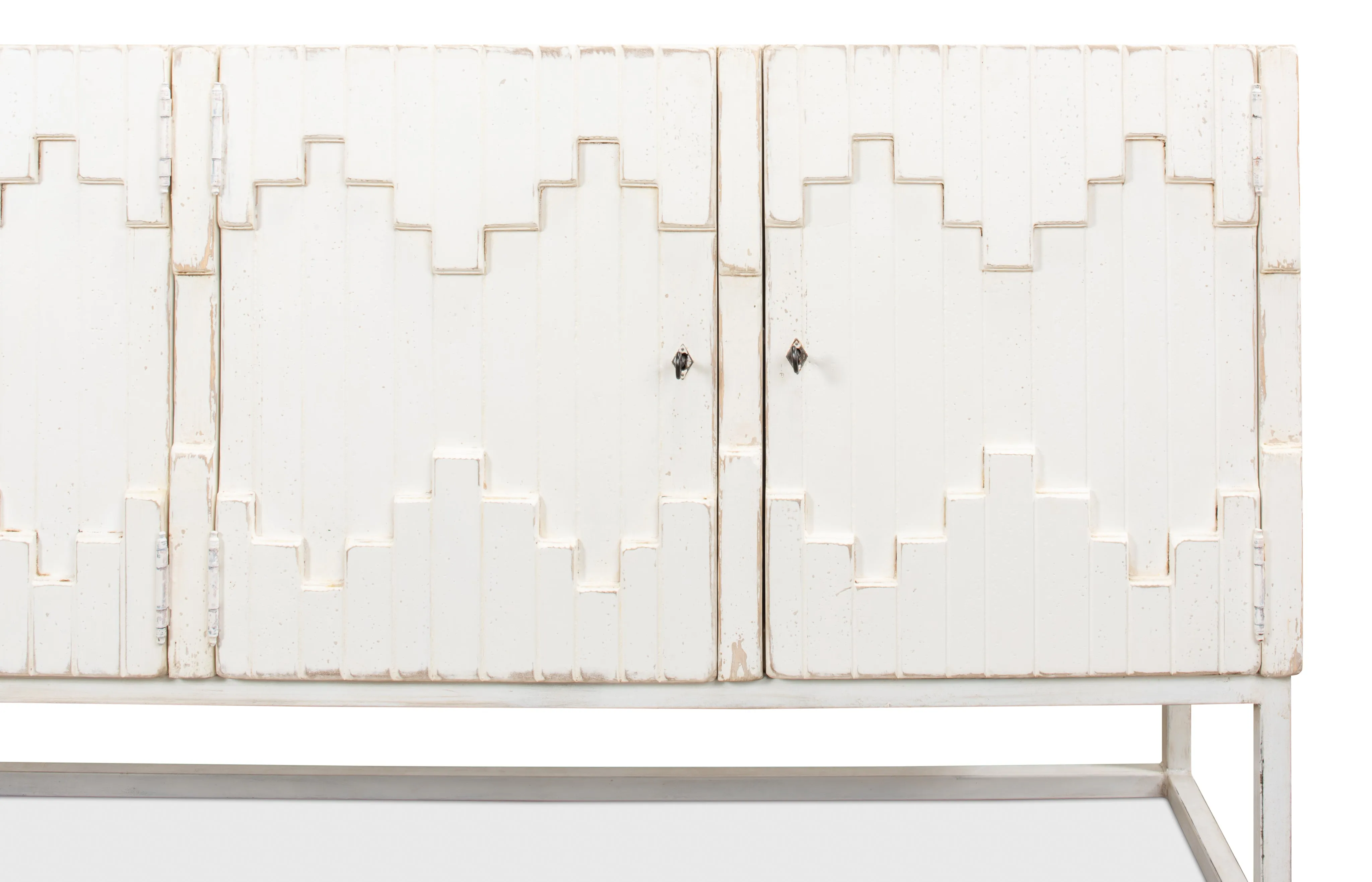 Sarreid - Aztec Sideboard On Stand  Whitewash - White - Eclectic