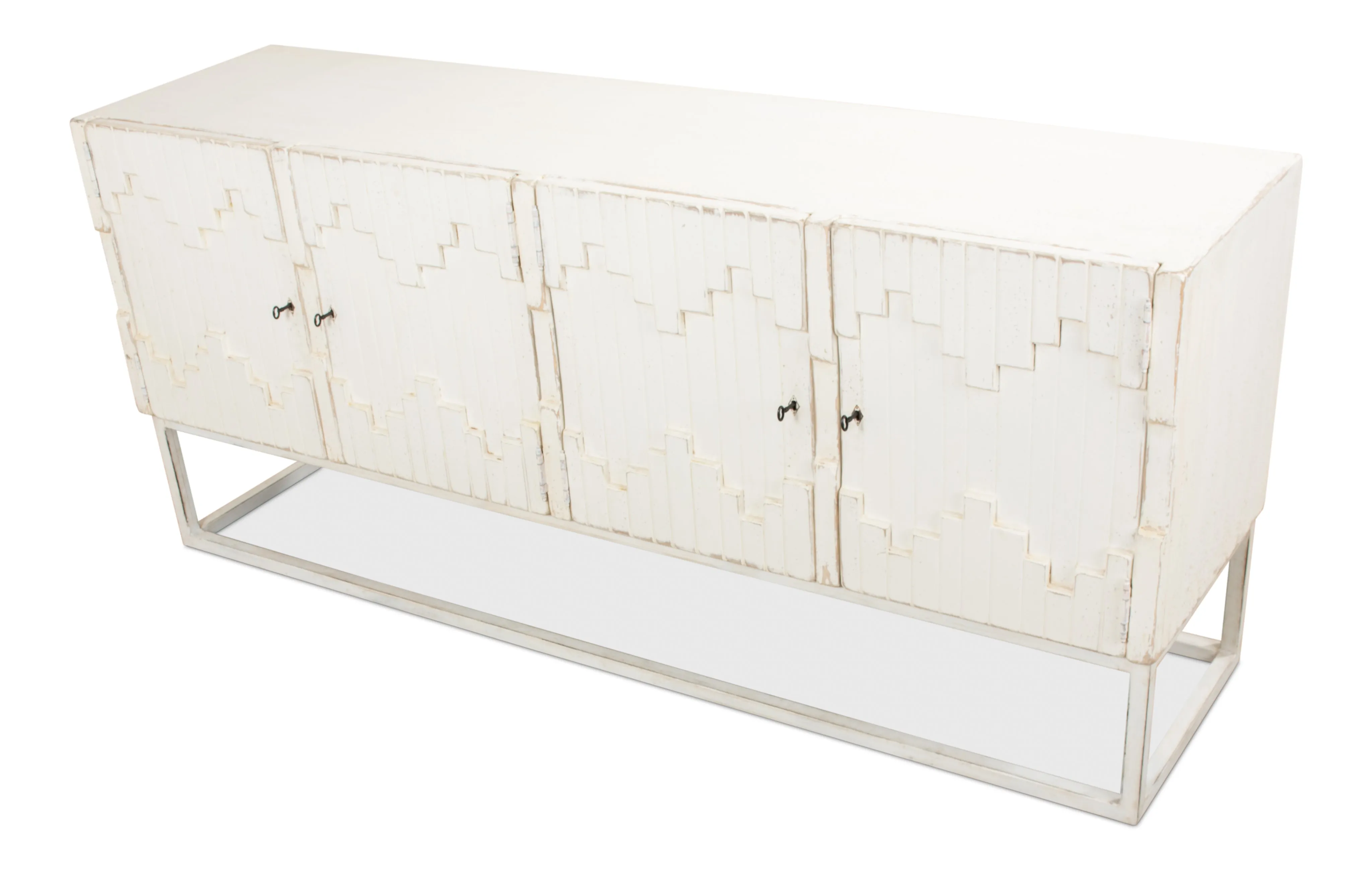 Sarreid - Aztec Sideboard On Stand  Whitewash - White - Eclectic