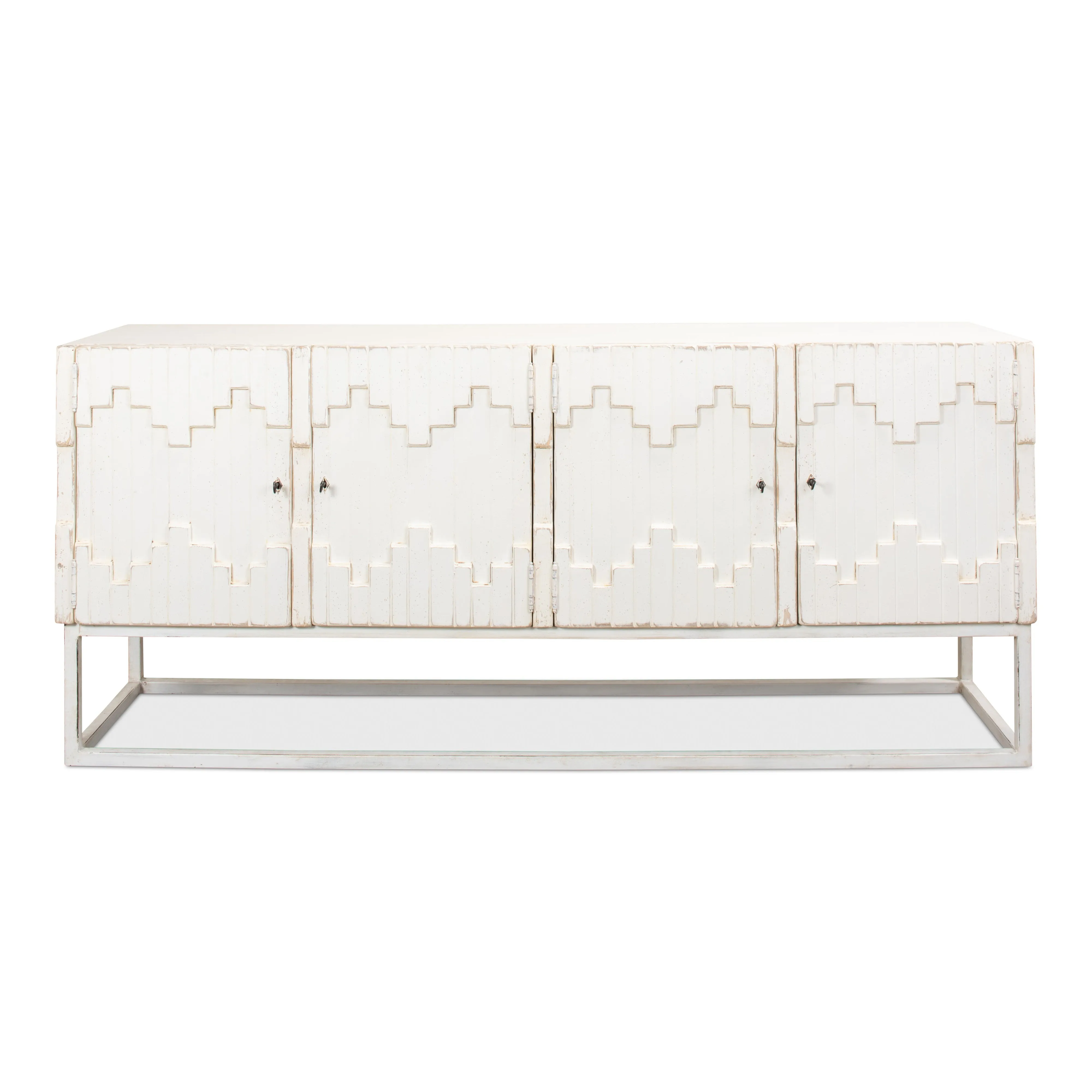 Sarreid - Aztec Sideboard On Stand  Whitewash - White - Eclectic