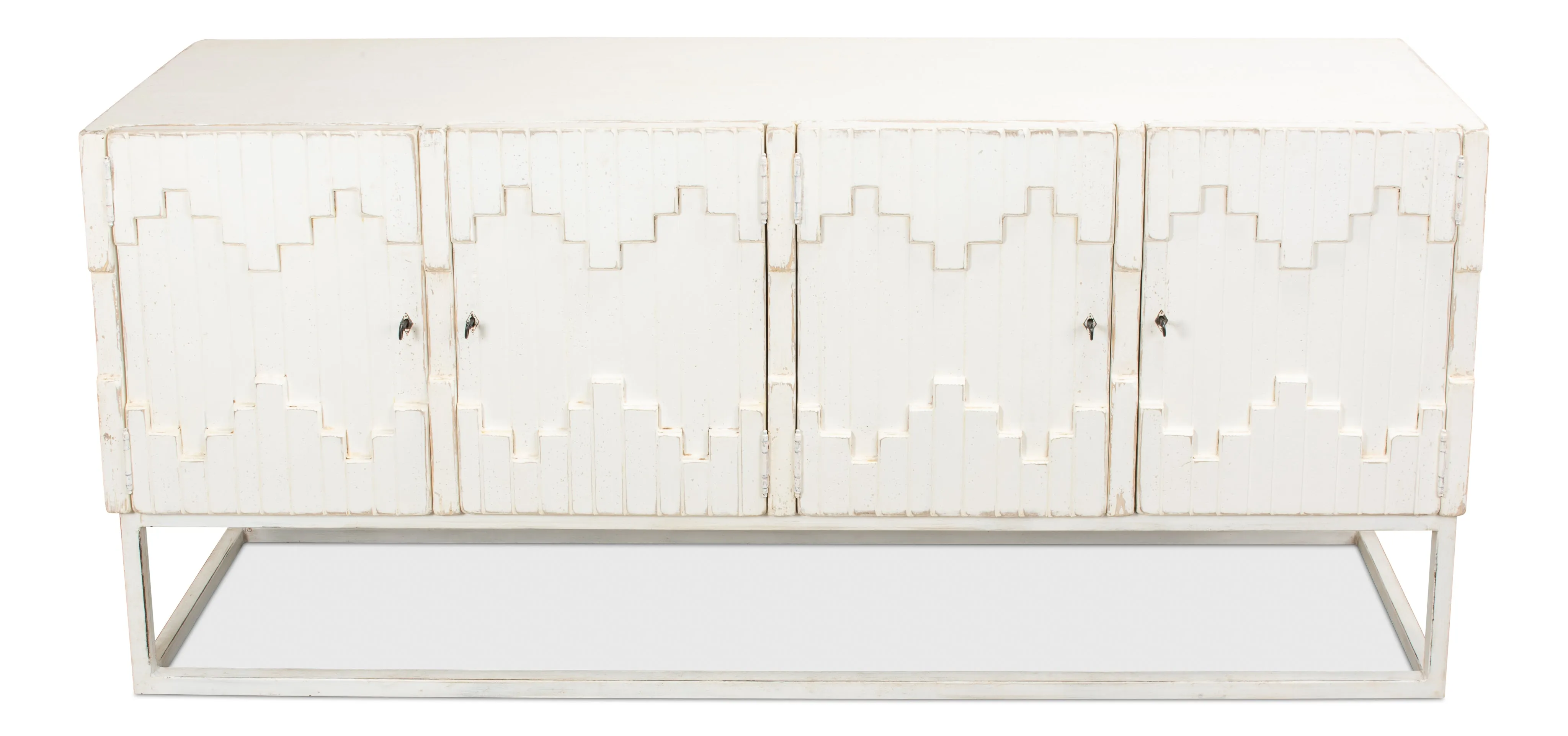 Sarreid - Aztec Sideboard On Stand  Whitewash - White - Eclectic