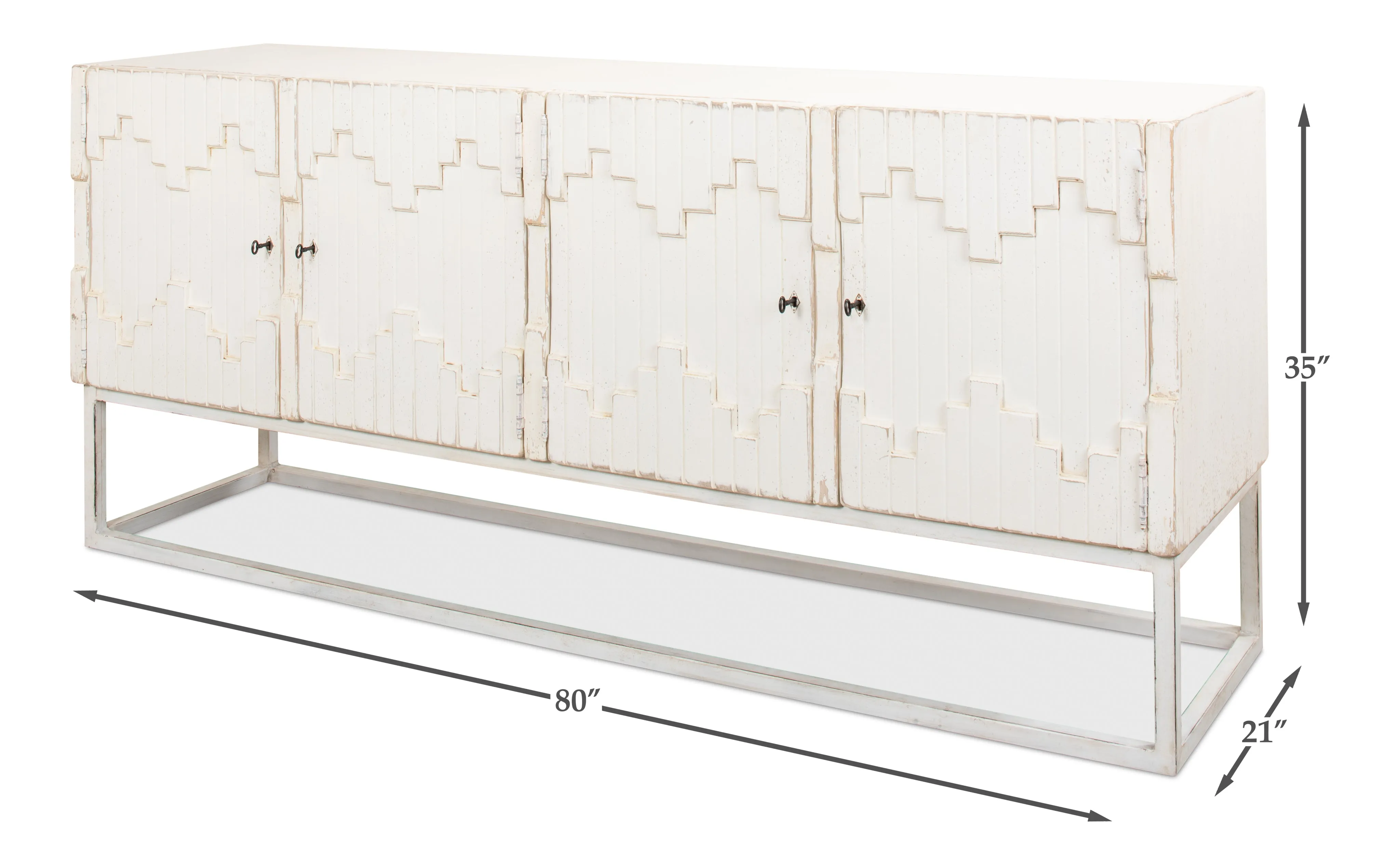 Sarreid - Aztec Sideboard On Stand  Whitewash - White - Eclectic