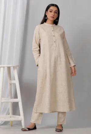 Set of 2: Beige A Line Khadi Kurta With Pant